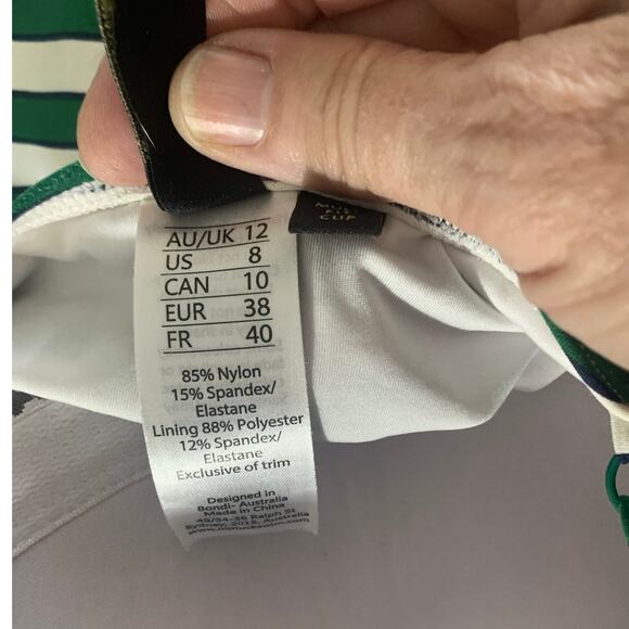 Nip Tuck Green White Stripe One Pc Swimsuit sz 8 US - Picture 7 of 8